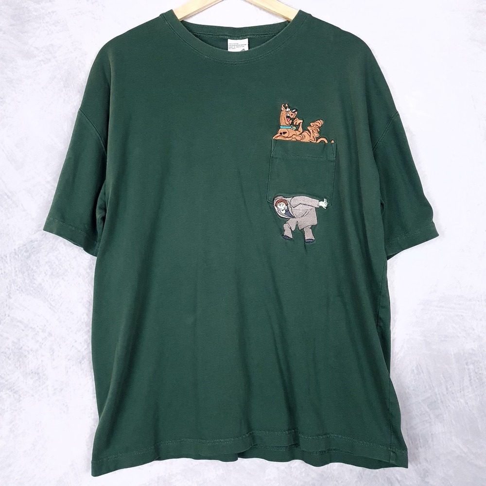 Vintage Warner Bros Scooby-Doo Shirt Mens Large Green Embroidered Pocket 1998